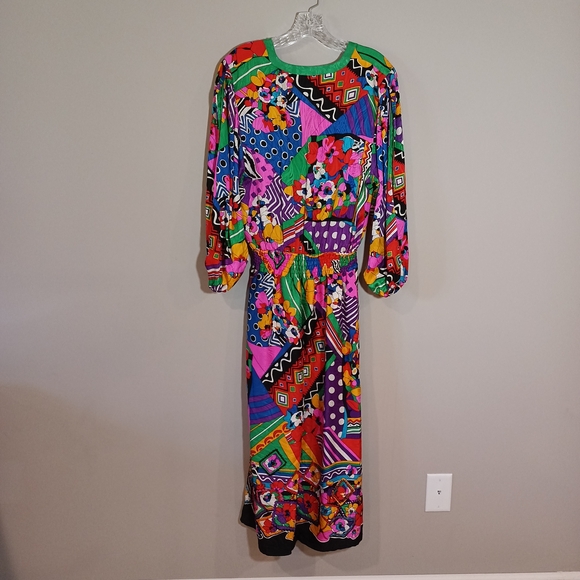 Diane Freis 1980 vintage silk Maxi dress in a bold abstract multicolored print L - Picture 2 of 6